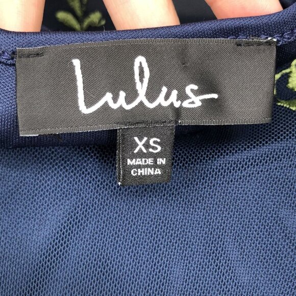 Lulus Mesh Embroidered Floral Bodycon Dress XS Navy 3/4 Sleeves Wedding Guest - Picture 3 of 8
